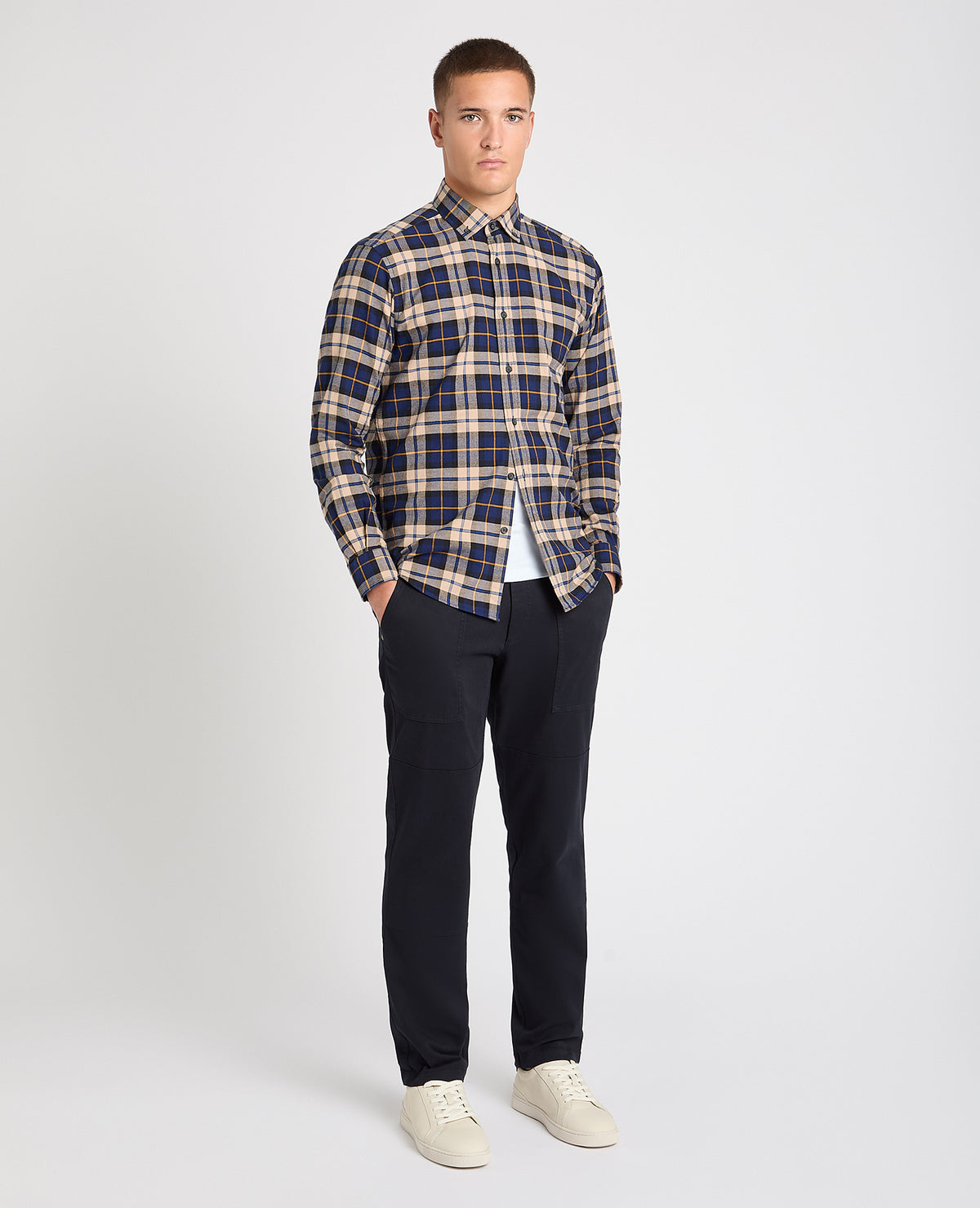 Man wearing a blue casual shirt