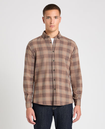 Tapered Fit Brown Check Shirt