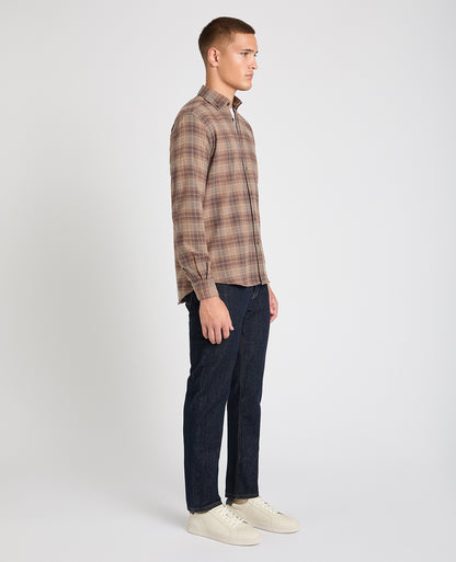 Man wearing a brown casual shirt