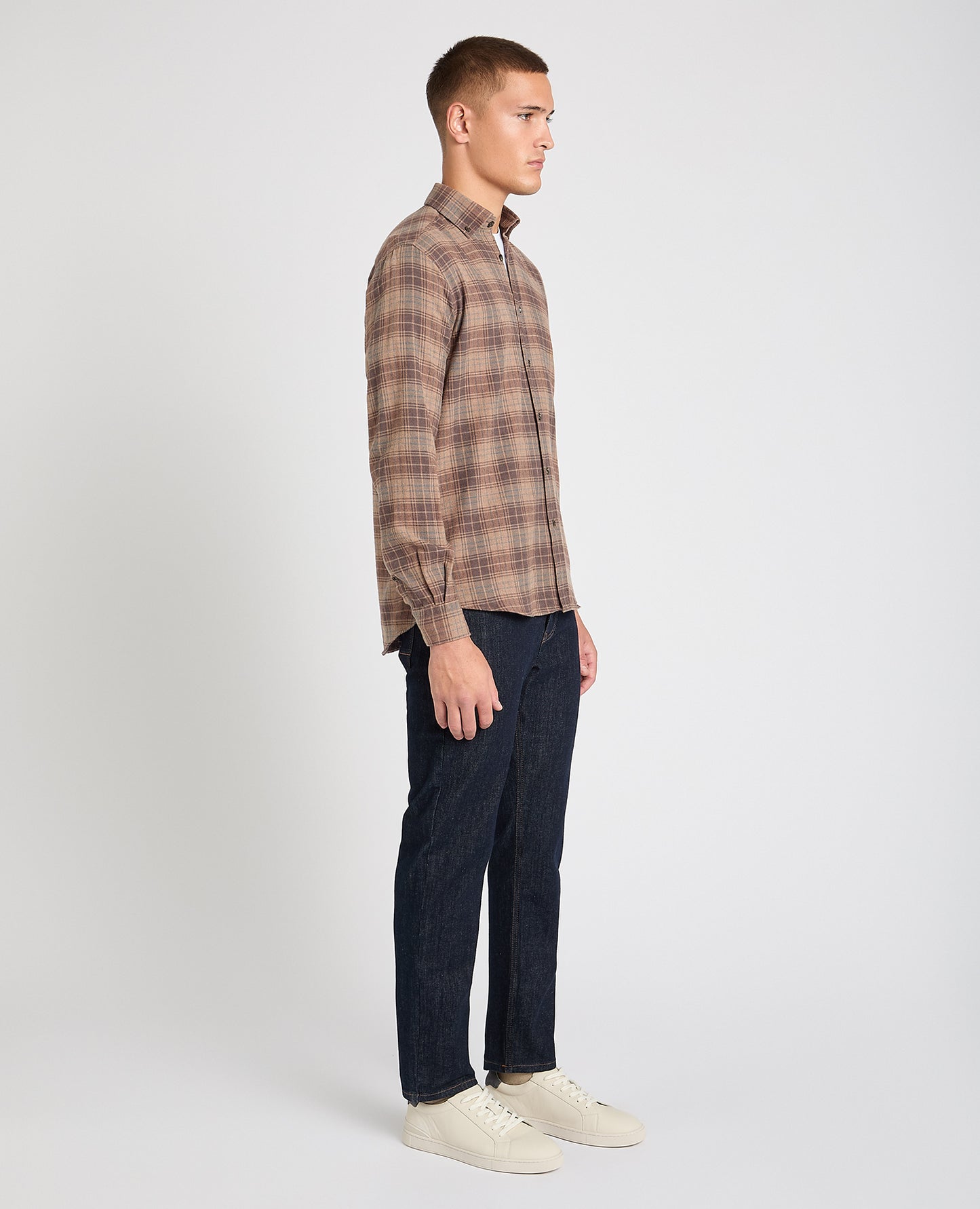 Tapered Fit Brown Check Shirt