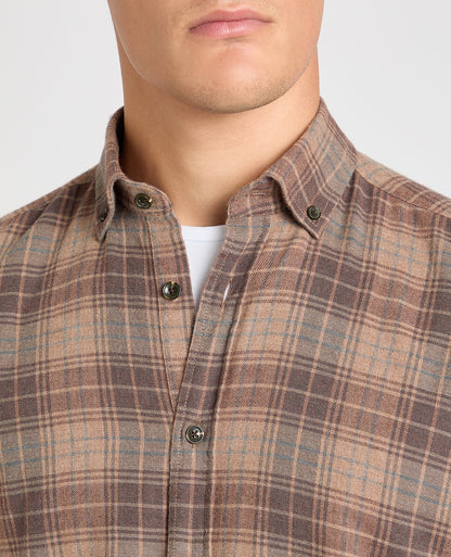 Tapered Fit Brown Check Shirt