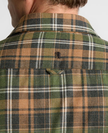 Man wearing a brown Tapered Fit Cotton-Blend Check Shirt