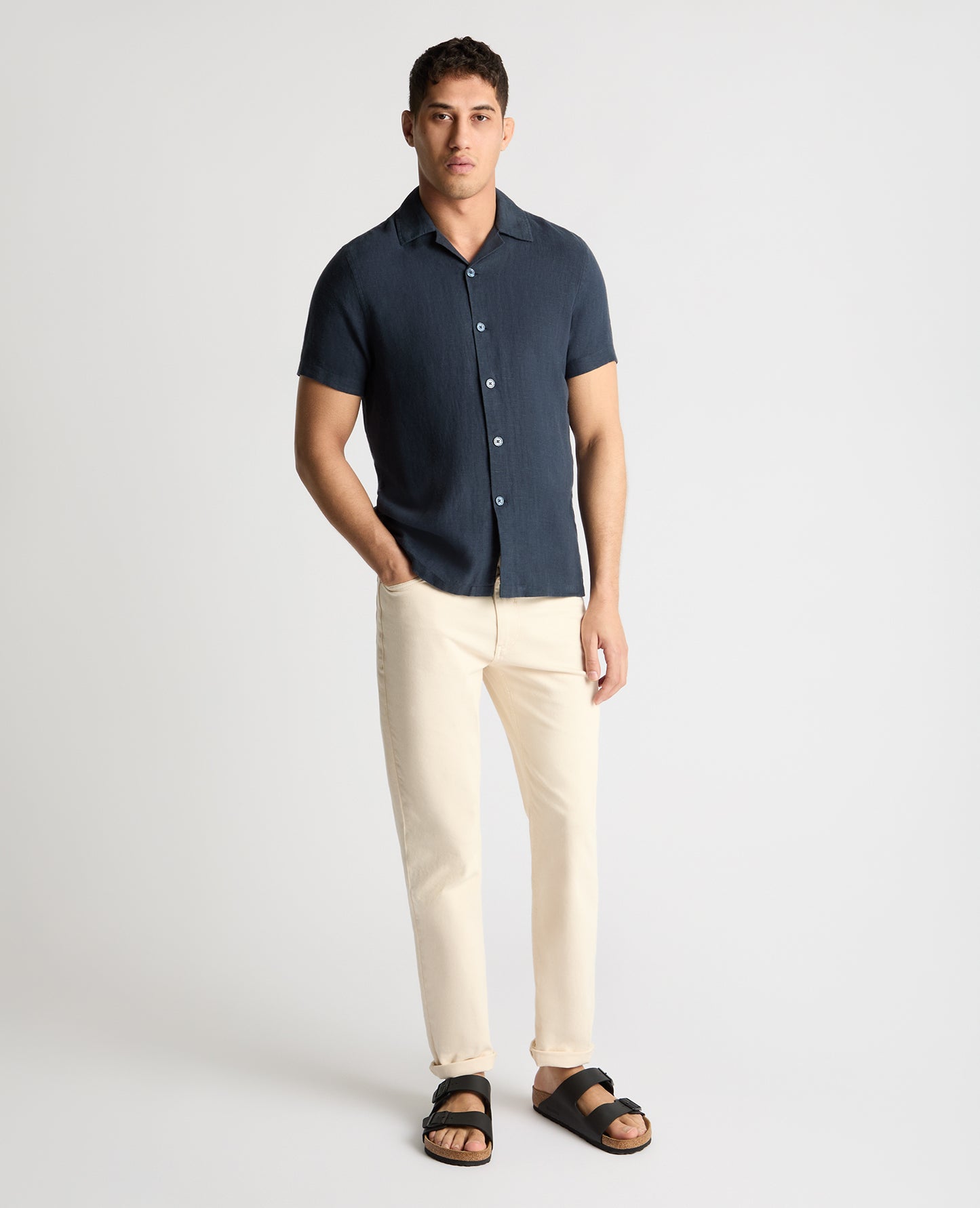 Tapered Fit Short Sleeve Linen Shirt