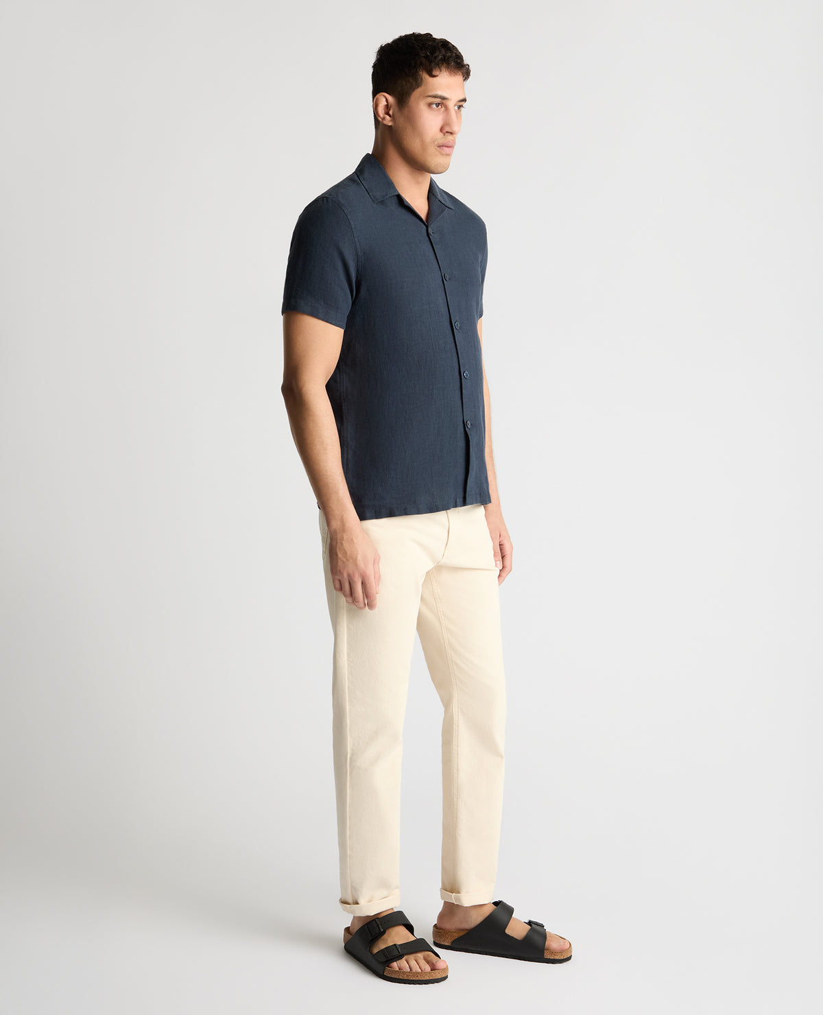 Man wearing a blue casual shirt