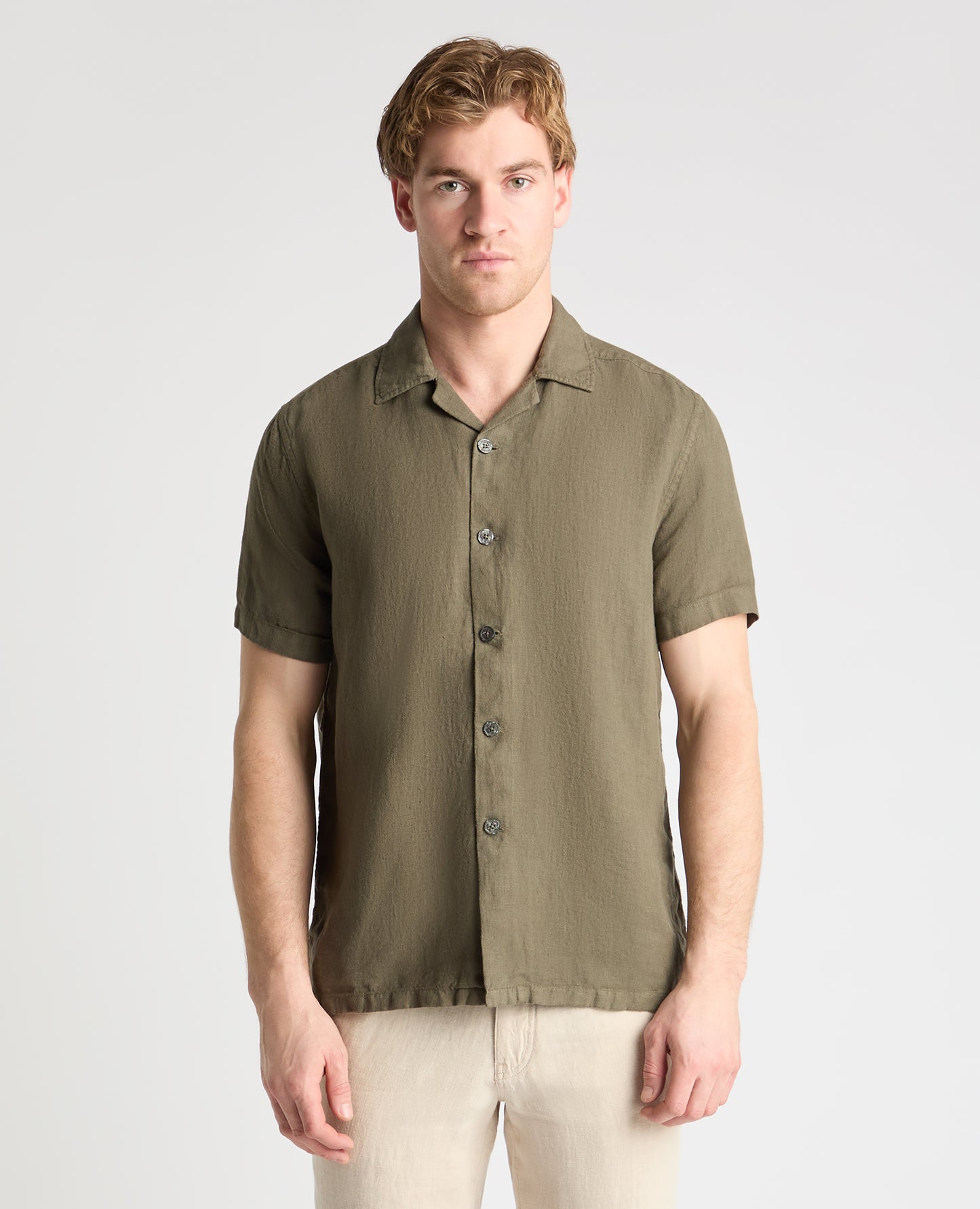 Tapered Fit Short Sleeve Linen Shirt