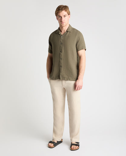 Tapered Fit Short Sleeve Linen Shirt