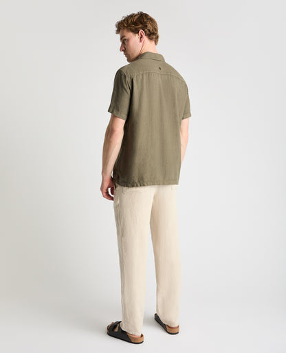 Tapered Fit Short Sleeve Linen Shirt