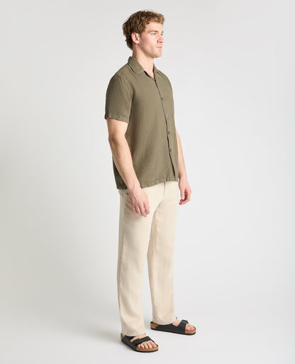 Tapered Fit Short Sleeve Linen Shirt