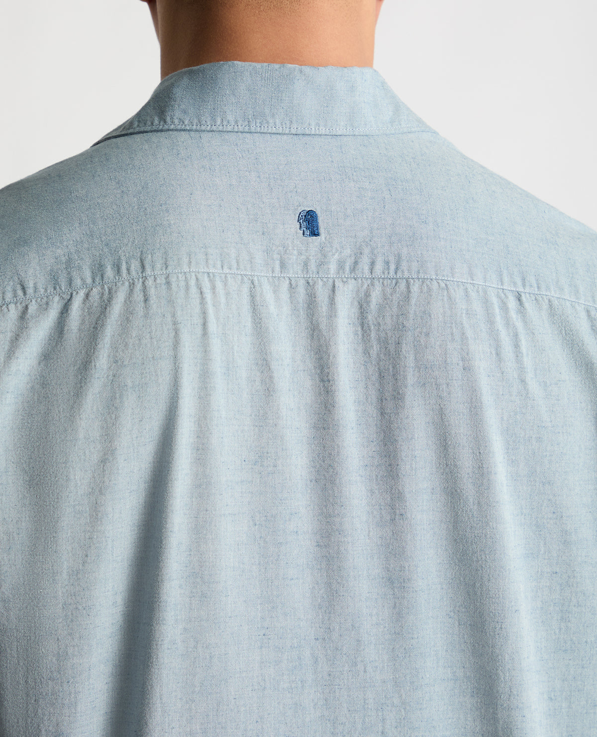 Man wearing a blue casual shirt