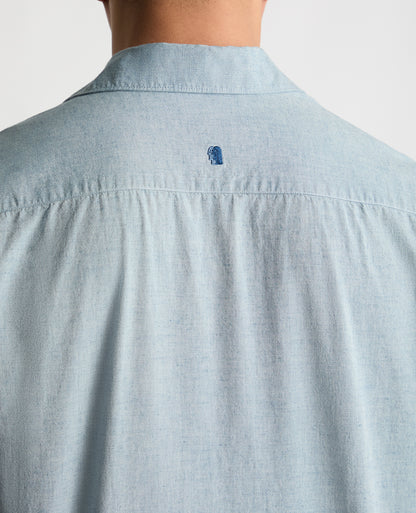 Man wearing a blue casual shirt