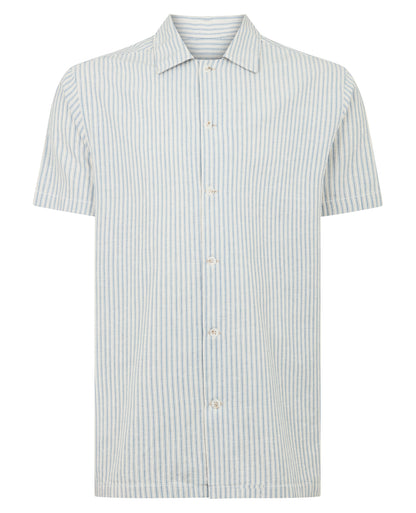 Man wearing a blue casual shirt