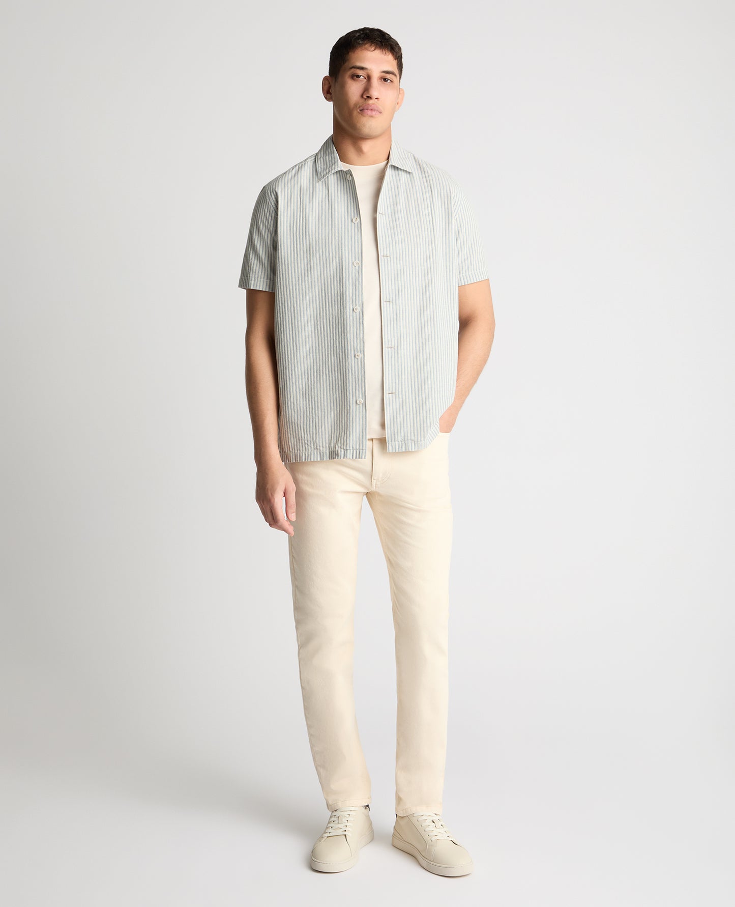 Tapered Fit Stripe Cotton Blend Shirt