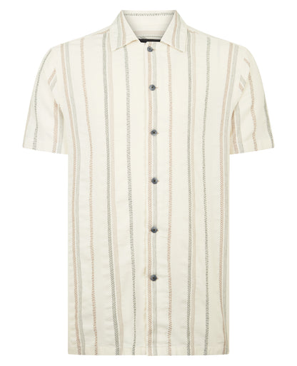 Man wearing a cream casual shirt