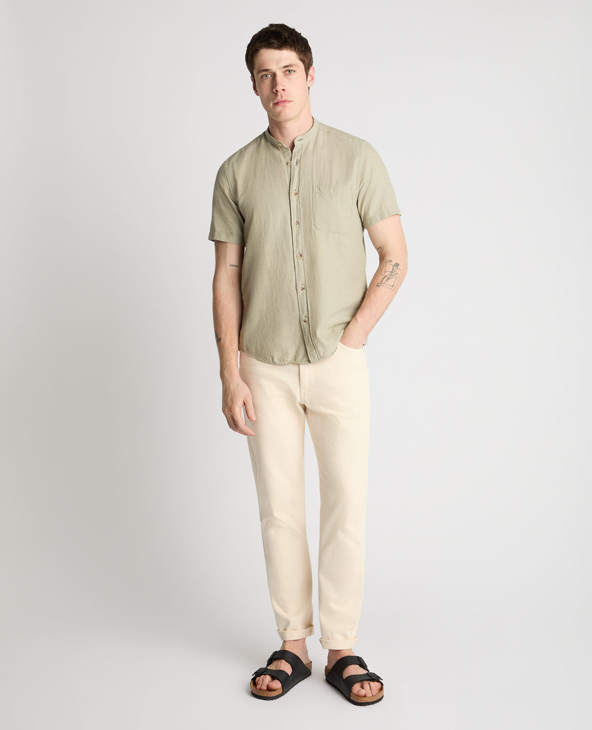 Man wearing a green casual shirt