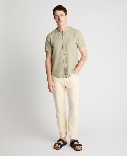 Man wearing a green casual shirt