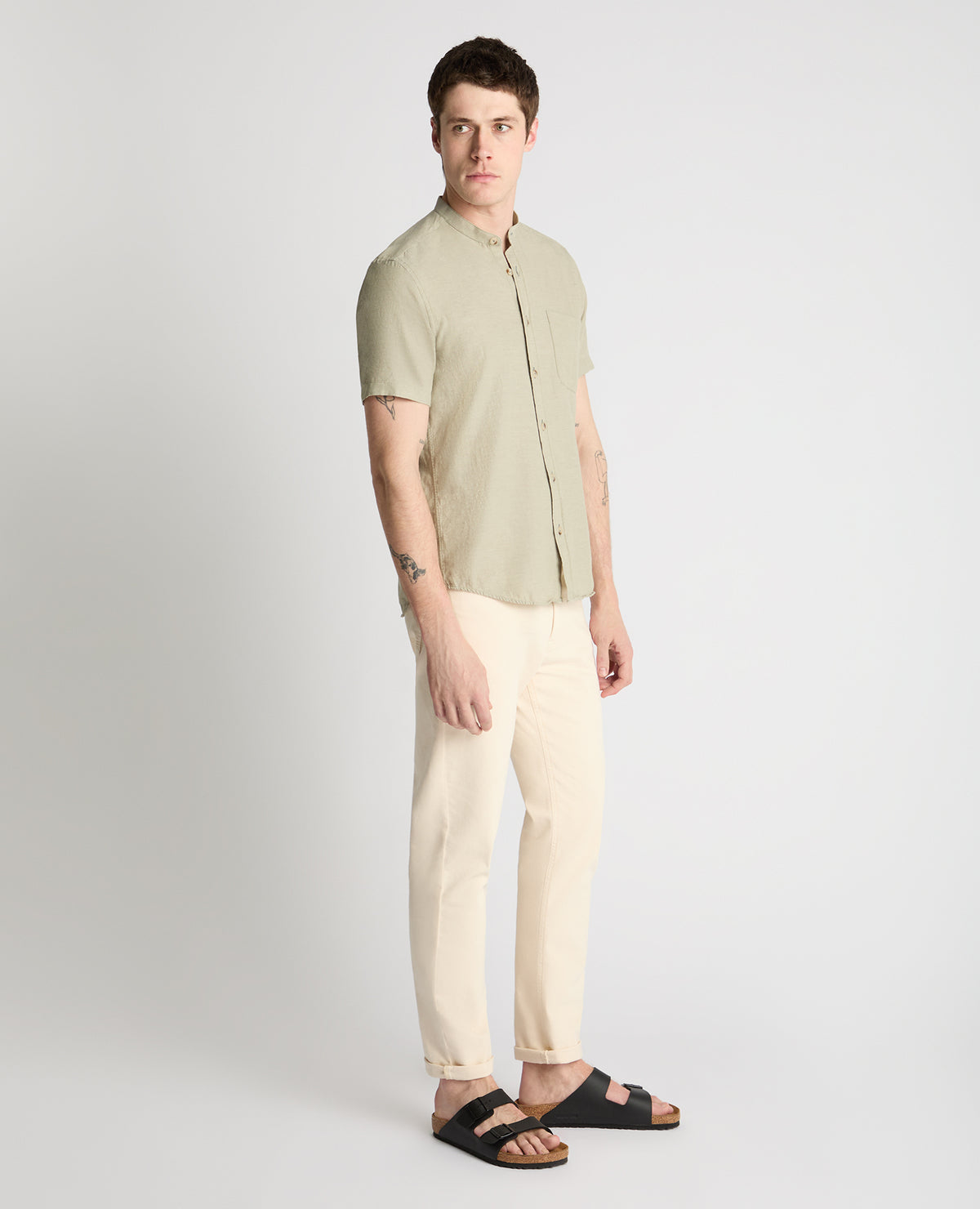 Man wearing a green casual shirt