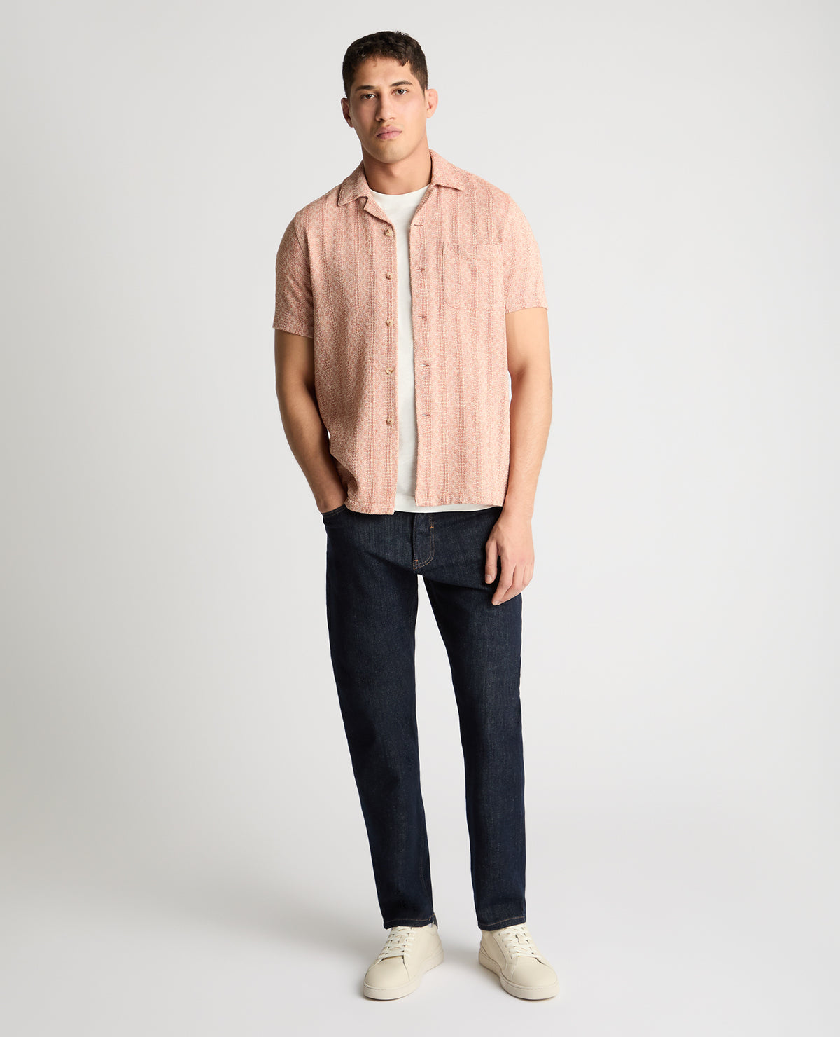 Man wearing a orange casual shirt