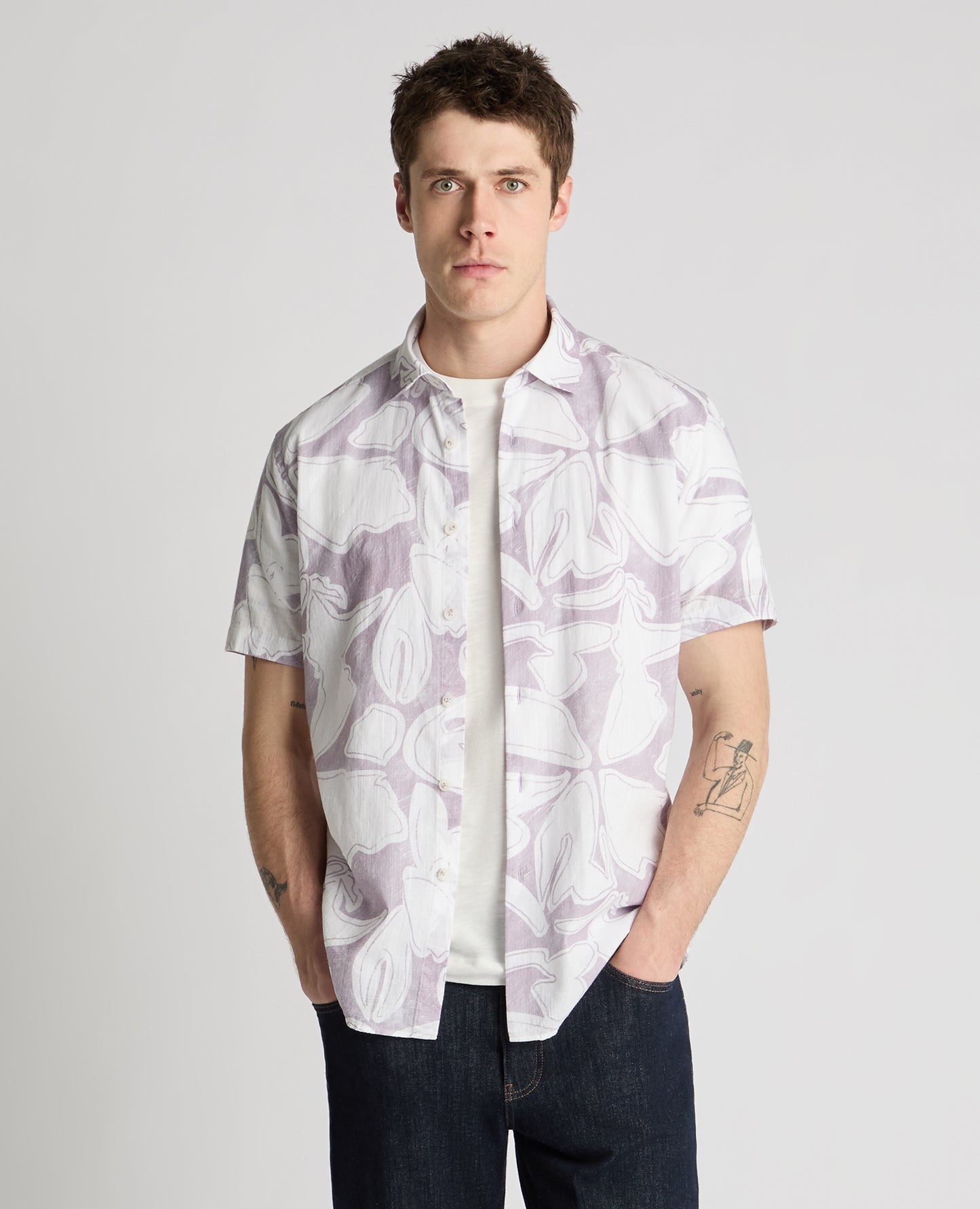 Tapered Fit Abstract Floral Print Shirt