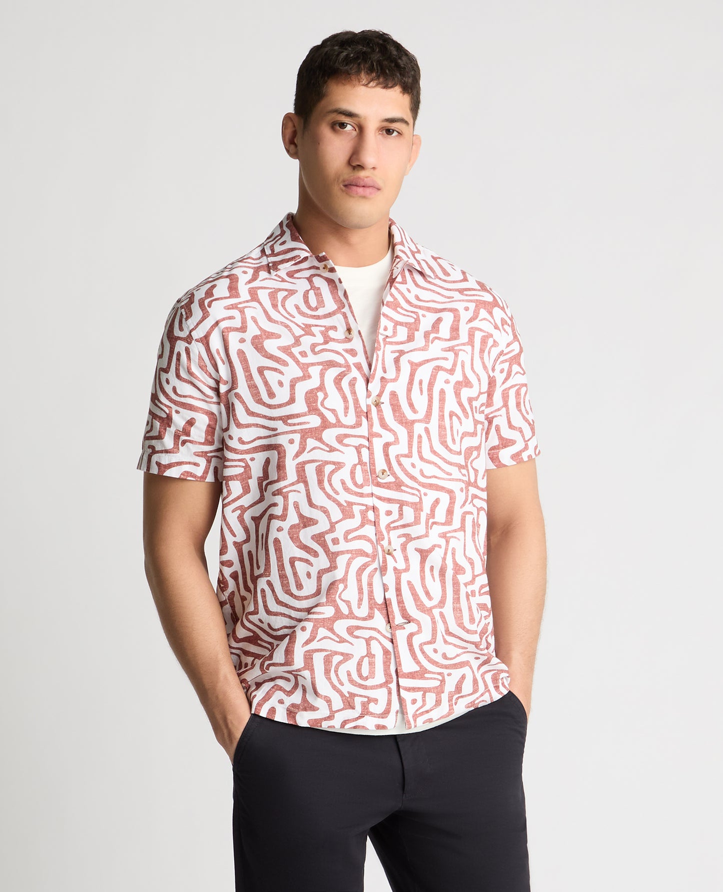 Tapered Fit Cotton-Linen Print Shirt