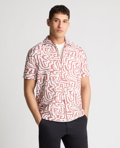 Tapered Fit Cotton-Linen Print Shirt