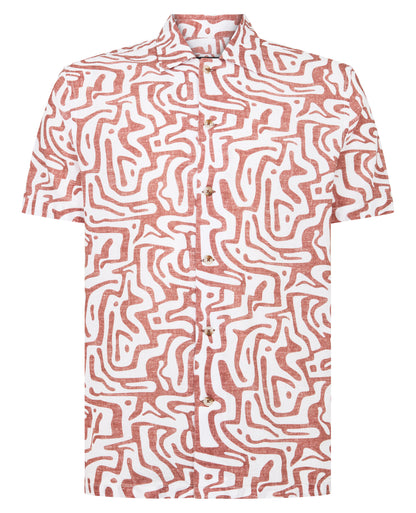 Tapered Fit Cotton-Linen Print Shirt