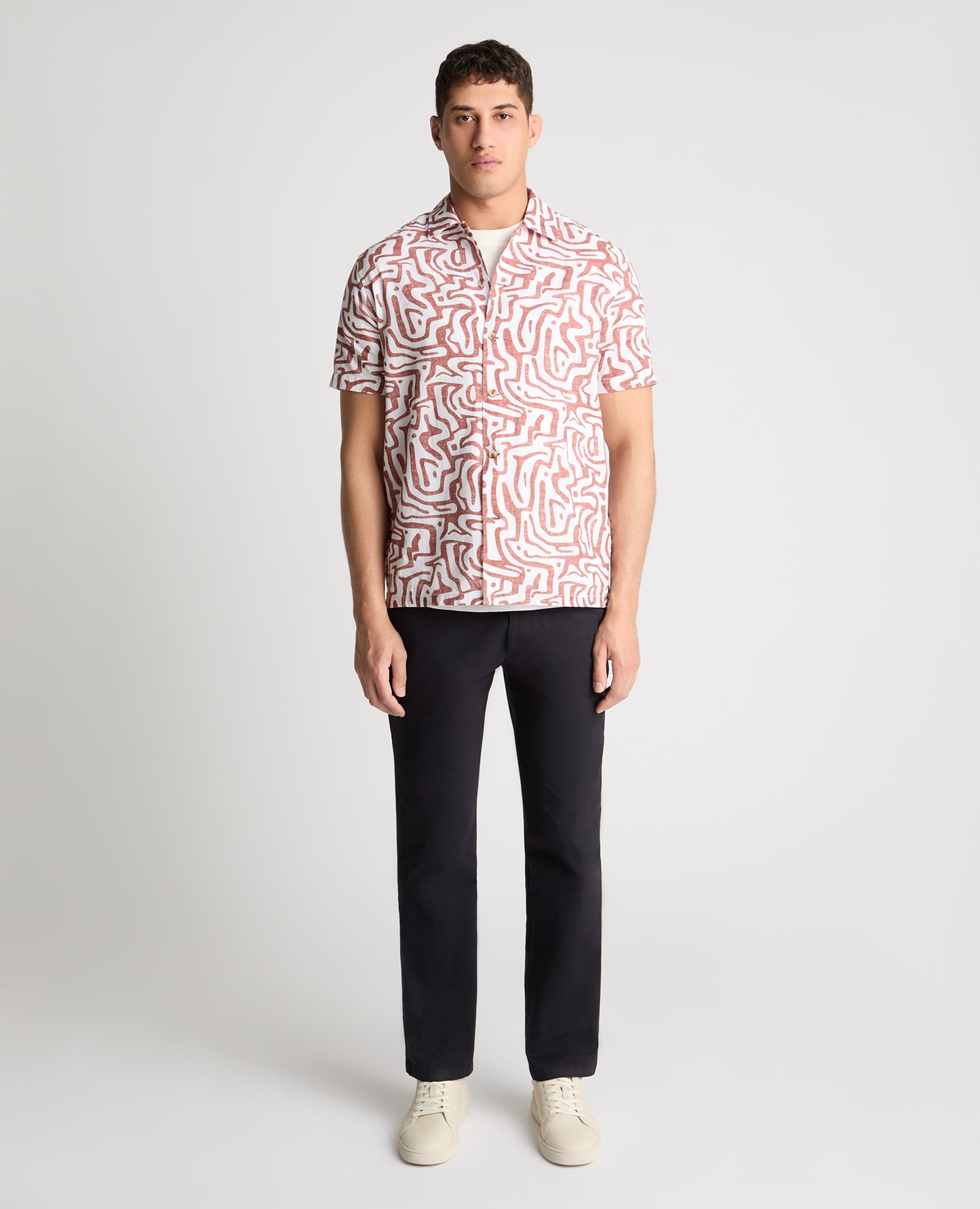 Tapered Fit Cotton-Linen Print Shirt