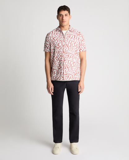 Tapered Fit Cotton-Linen Print Shirt