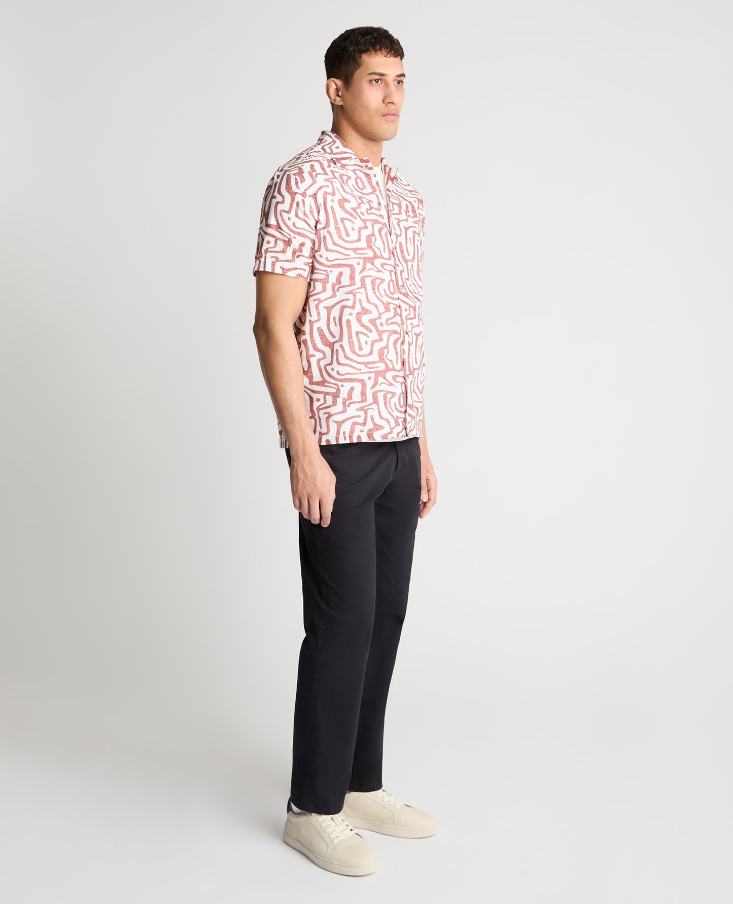 Tapered Fit Cotton-Linen Print Shirt