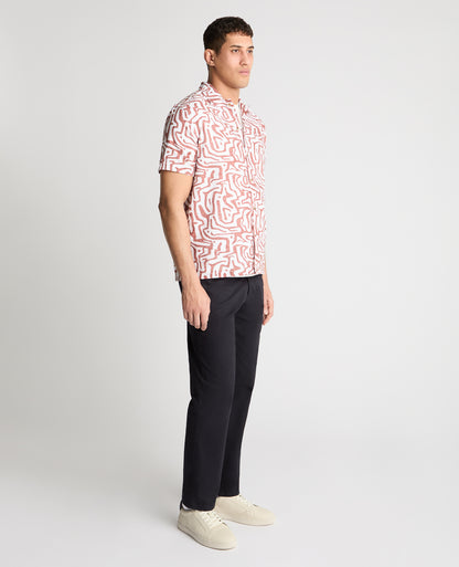 Tapered Fit Cotton-Linen Print Shirt