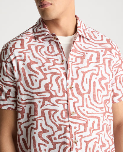 Tapered Fit Cotton-Linen Print Shirt