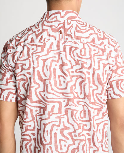 Tapered Fit Cotton-Linen Print Shirt