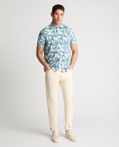 Man wearing a blue casual shirt