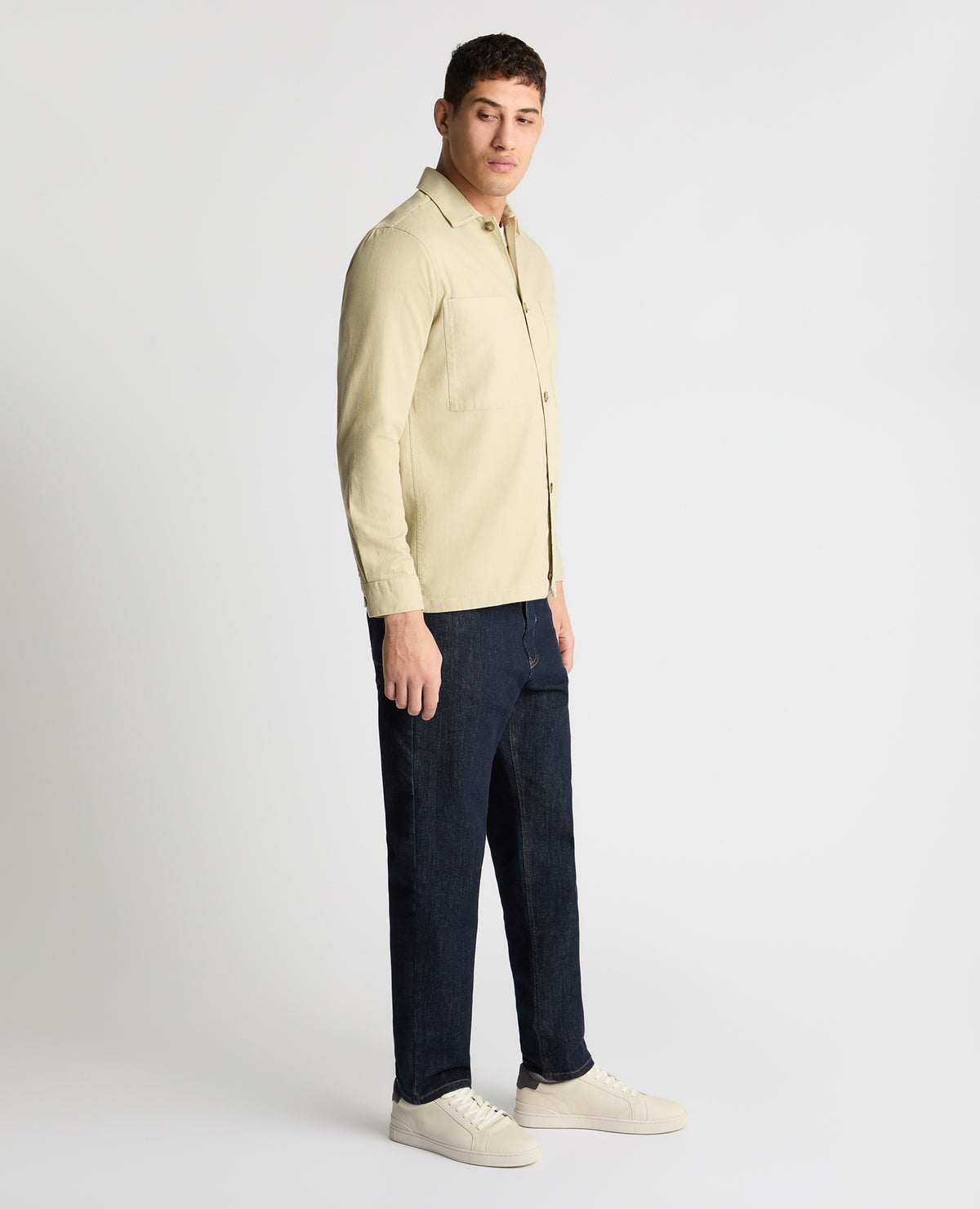 Man wearing a stone casual shirt