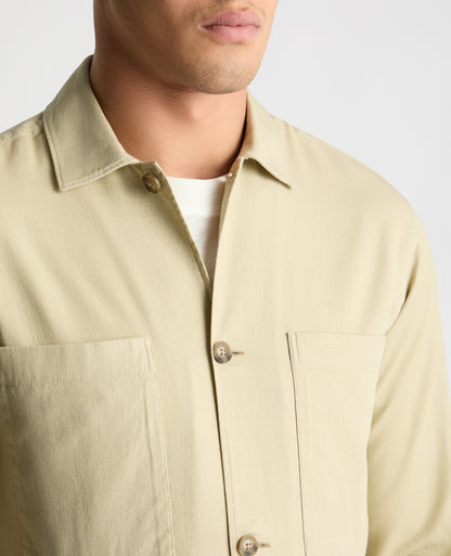 Man wearing a stone casual shirt