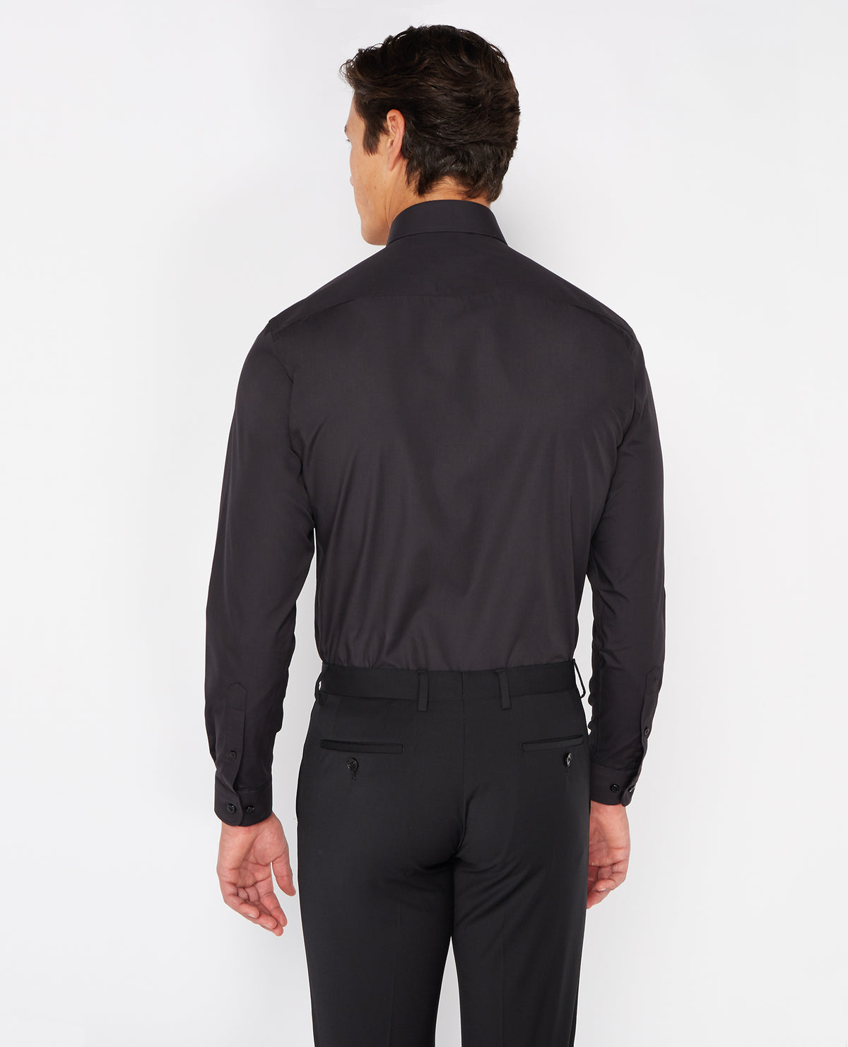 Man wearing a black Tapered Fit Cotton-Blend Shirt
