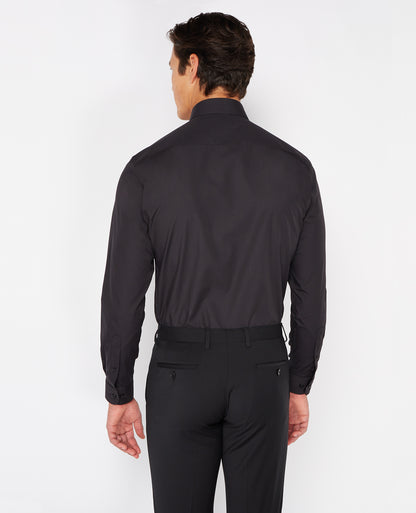 Man wearing a black Tapered Fit Cotton-Blend Shirt