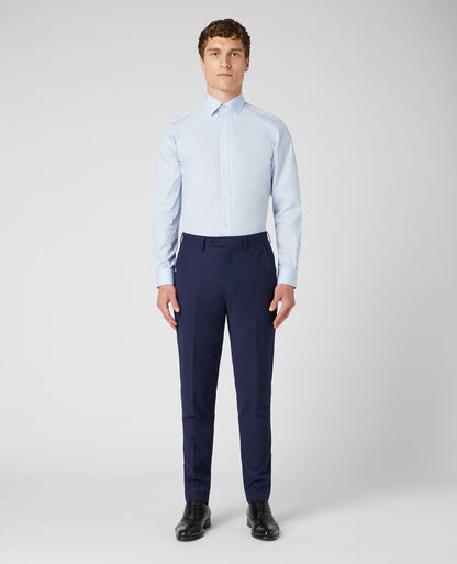 Man wearing a blue Tapered Fit Cotton-Blend Shirt