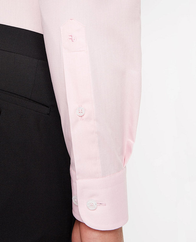 Man wearing a red Tapered Fit Cotton-Blend Shirt