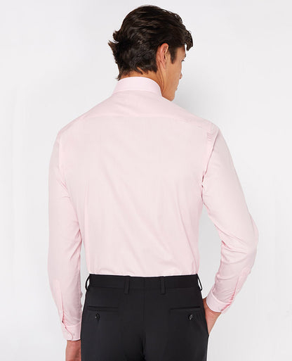 Man wearing a red Tapered Fit Cotton-Blend Shirt