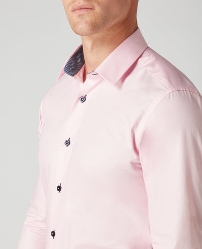 Man wearing a red Slim Fit Cotton-Blend Shirt