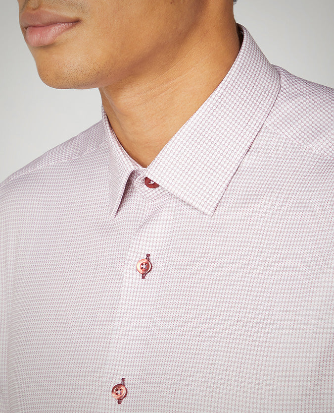 Tapered Fit Check Cotton Stretch Shirt