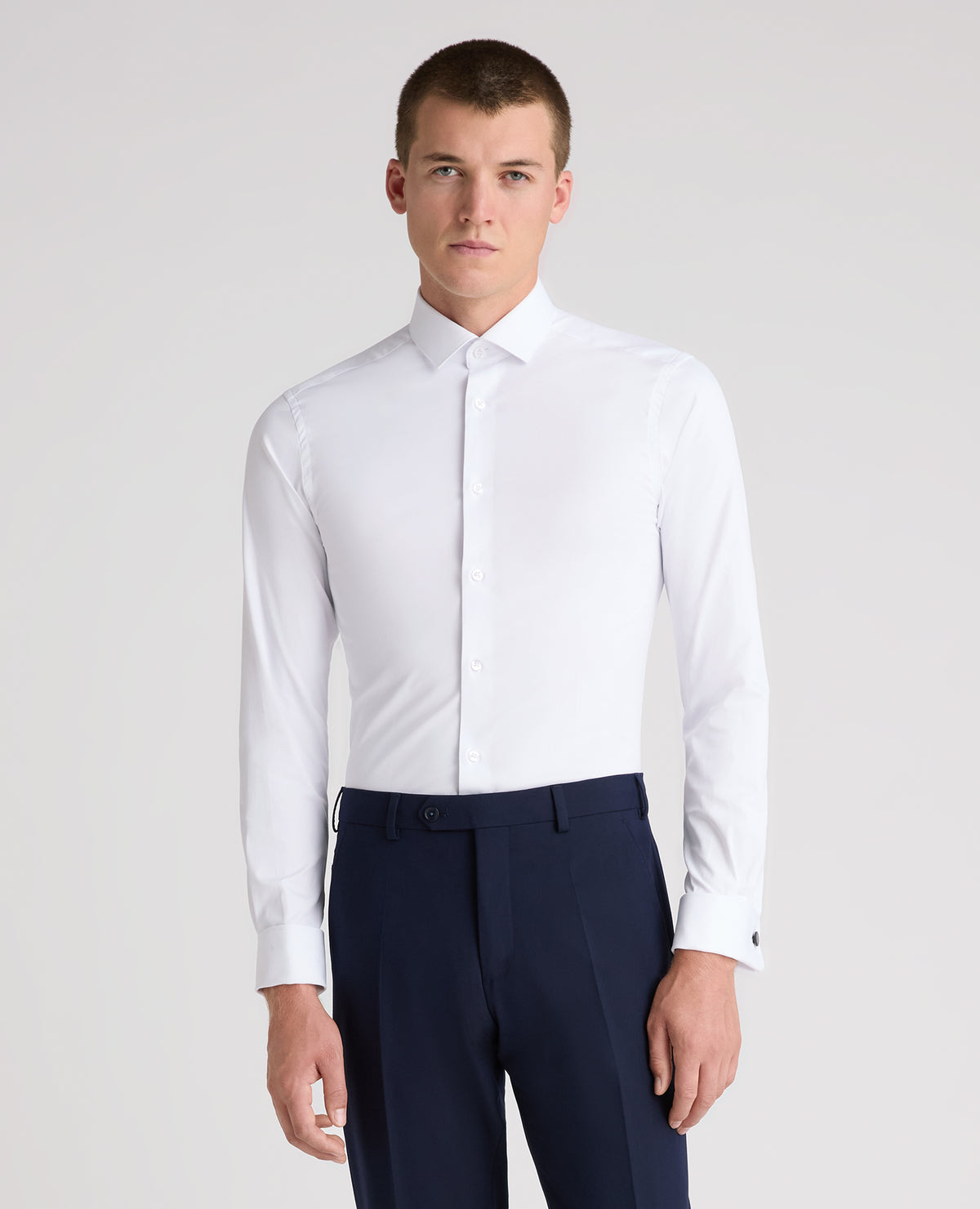 White Slim Fit Cotton Stretch Dress Shirt