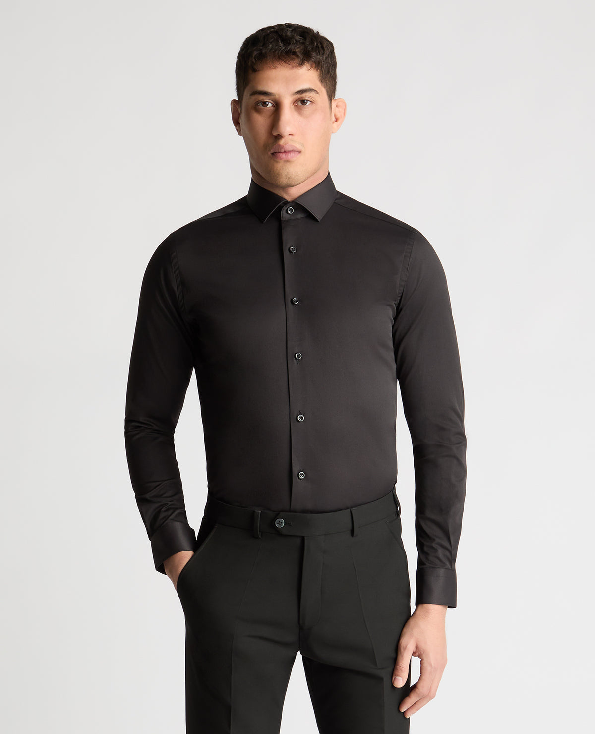 Man wearing a Black formal shirt