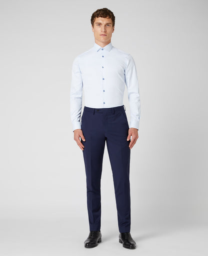 Man wearing a blue Slim Fit Cotton Stretch Shirt