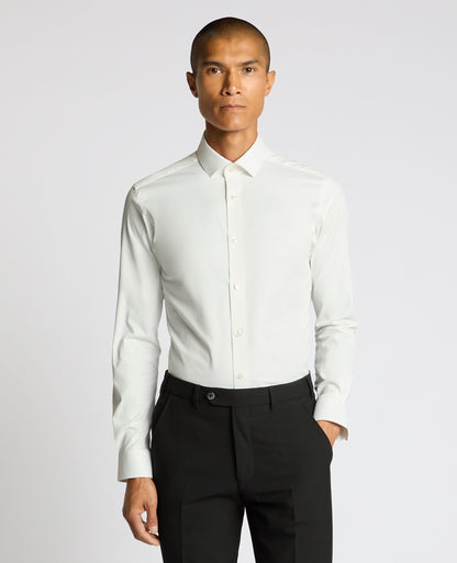 Man wearing a sand Slim Fit Cotton-Blend Shirt