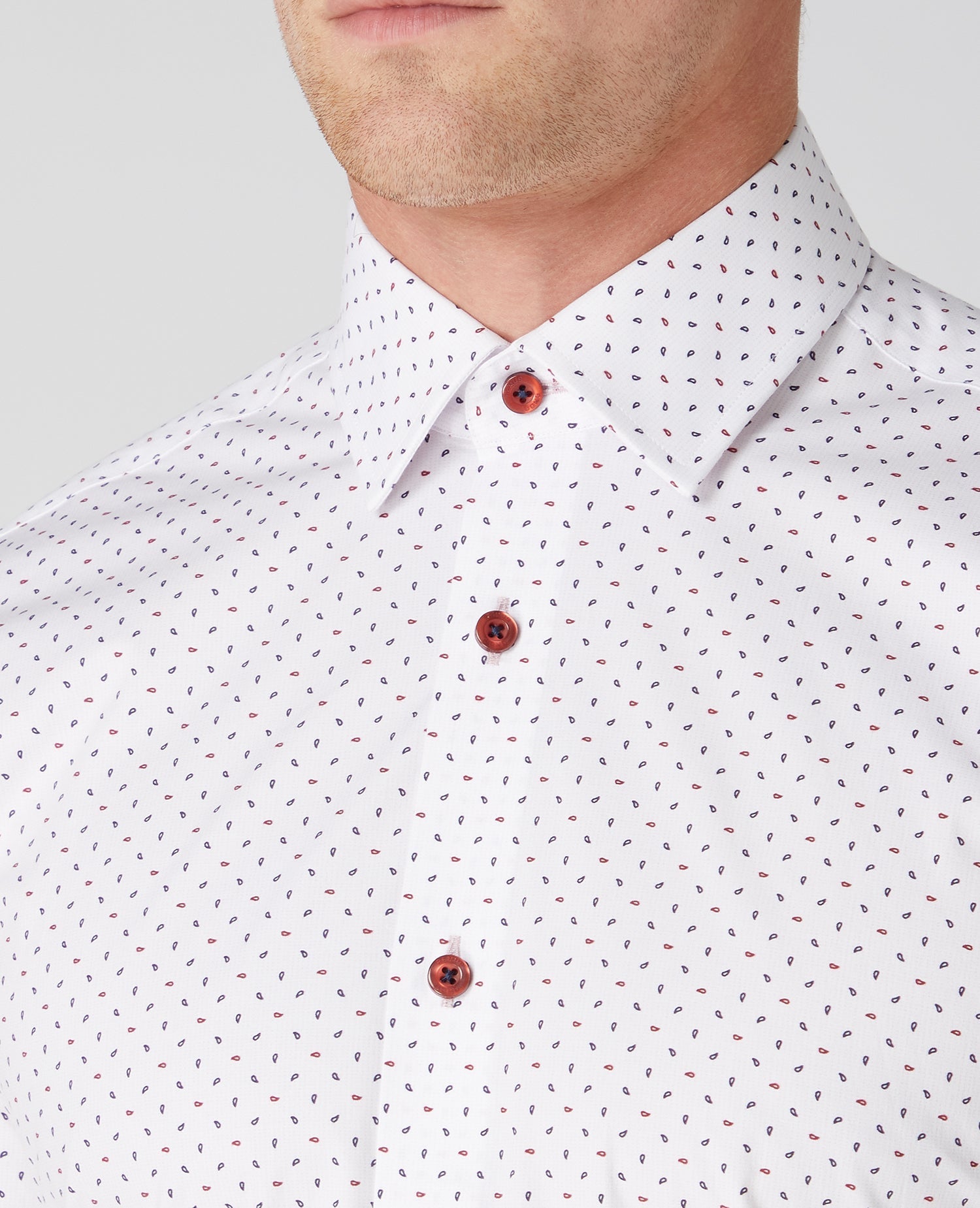 Tapered Fit Print Cotton-Blend Stretch Shirt