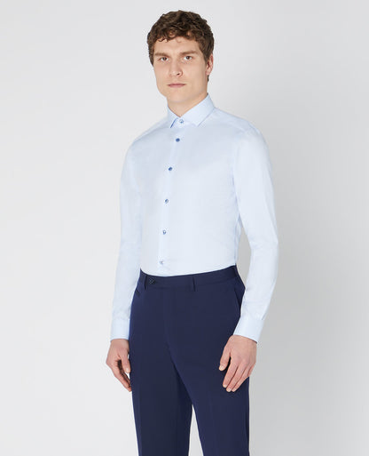 Man wearing a blue Slim Fit Cotton Shirt