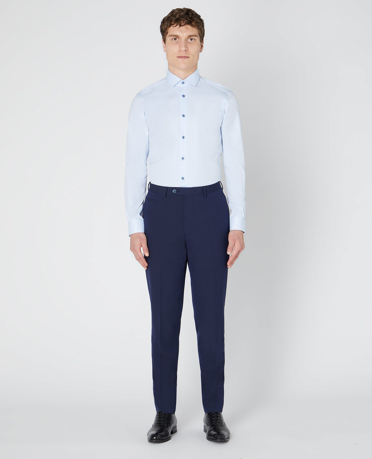 Man wearing a blue Slim Fit Cotton Shirt