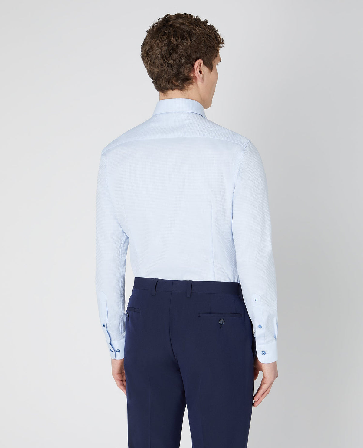 Man wearing a blue Slim Fit Cotton Shirt