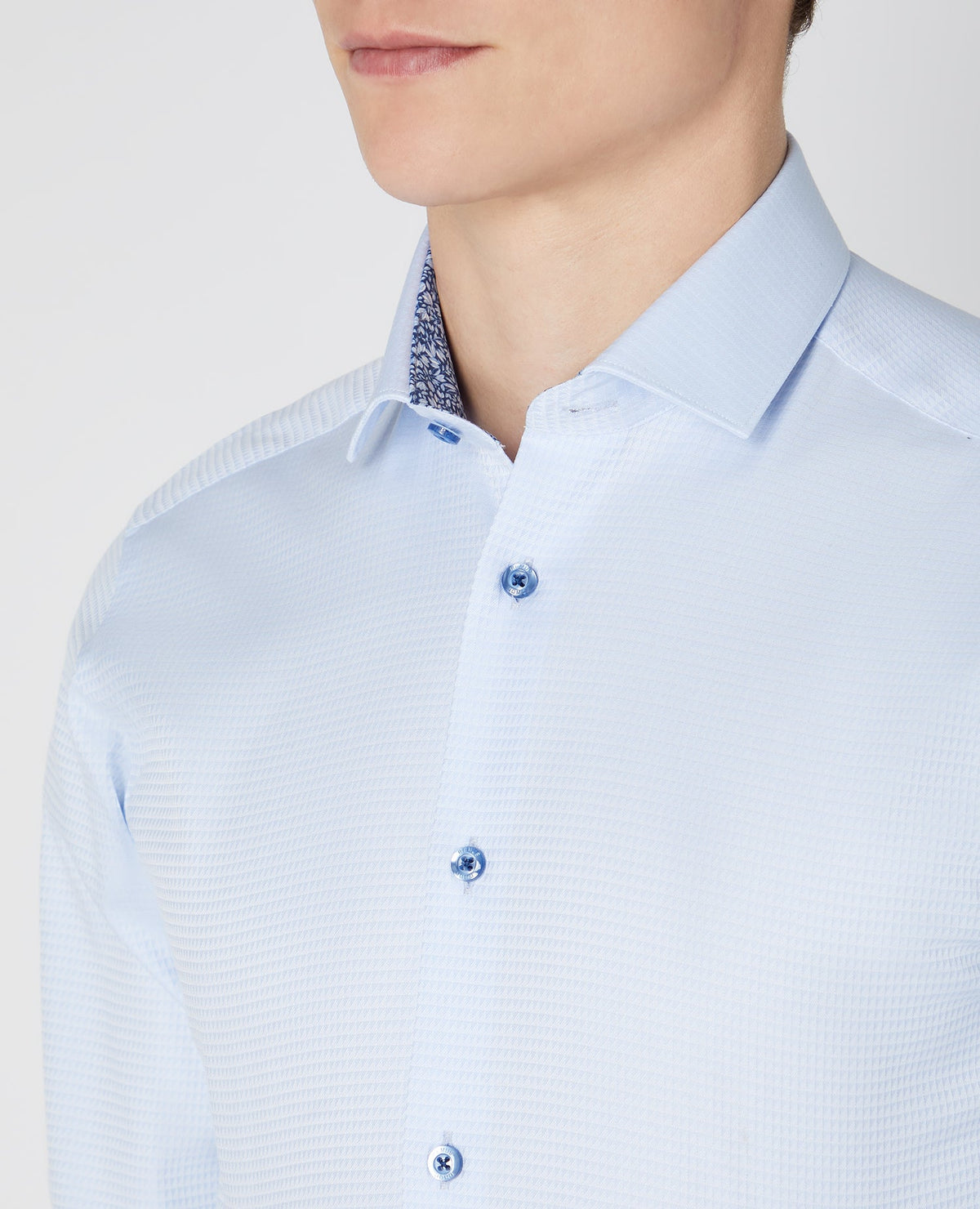 Man wearing a blue Slim Fit Cotton Shirt